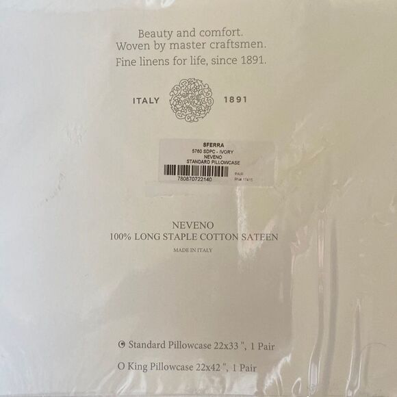 SFERRA Neveno Standard Pillowcase, Pair - Made in Italy. Color: Ivory - Picture 4 of 4